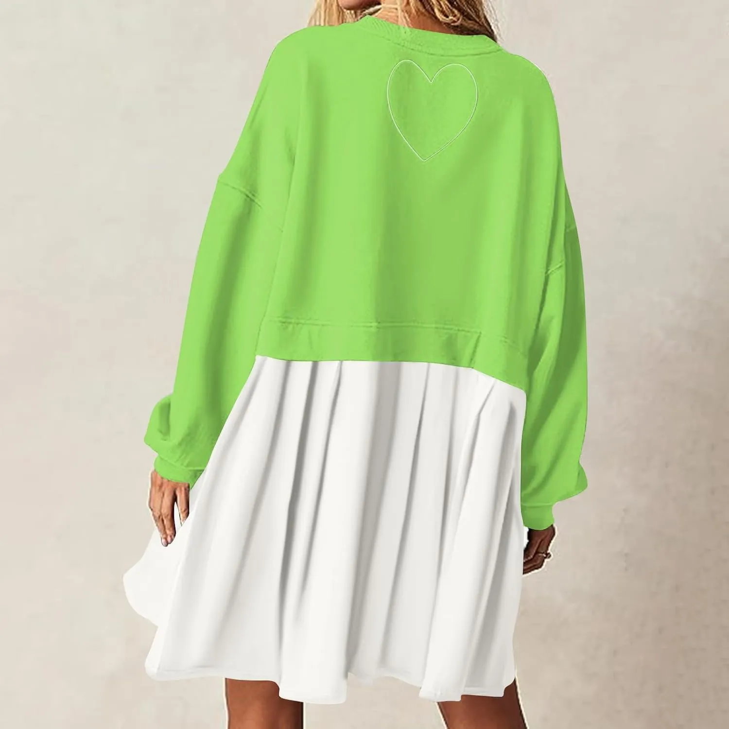 Womens Summer Dresses Oversized Sweatshirt Dress Neck Long Sleeve Patchwork Pullover Tops Sweatshirt Dress