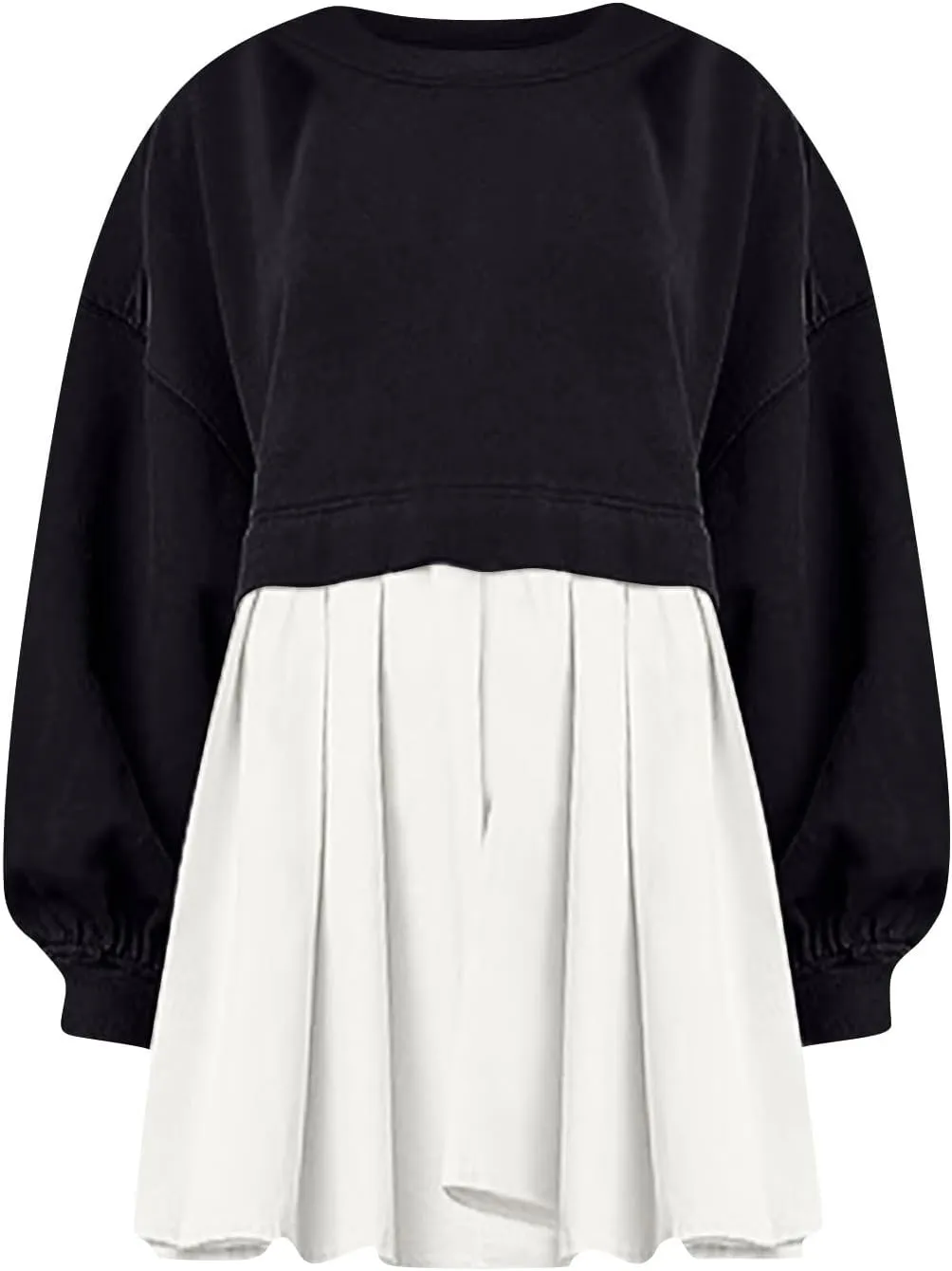 Womens Summer Dresses Oversized Sweatshirt Dress Neck Long Sleeve Patchwork Pullover Tops Sweatshirt Dress