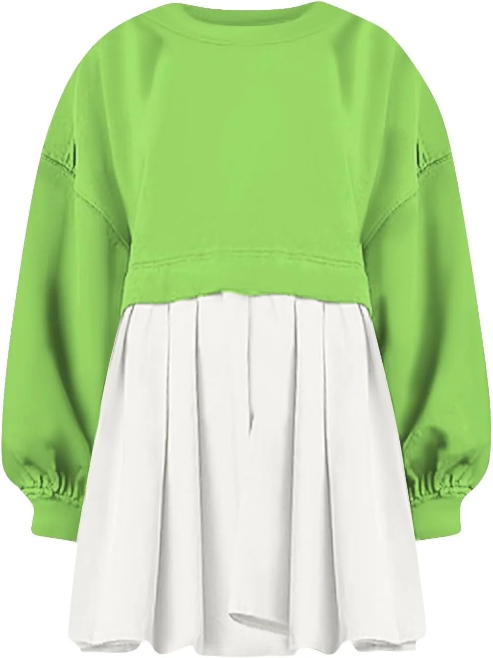 Womens Summer Dresses Oversized Sweatshirt Dress Neck Long Sleeve Patchwork Pullover Tops Sweatshirt Dress