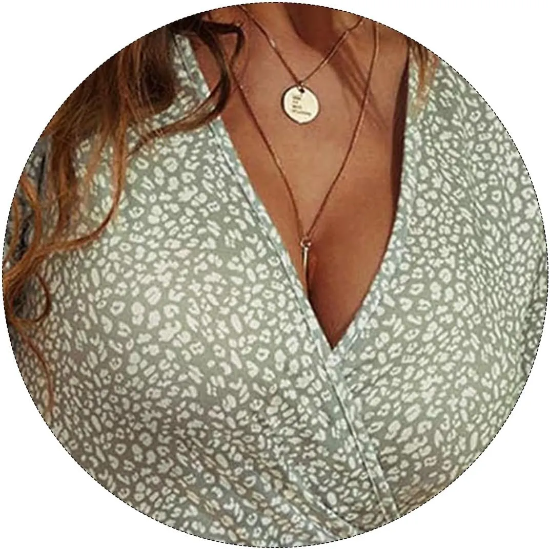 Women's Summer Floral Boho Dress Short Sleeve Wrap V Neck A-Line Mini Dress Wedding Guest Dresses Vacation Clothes