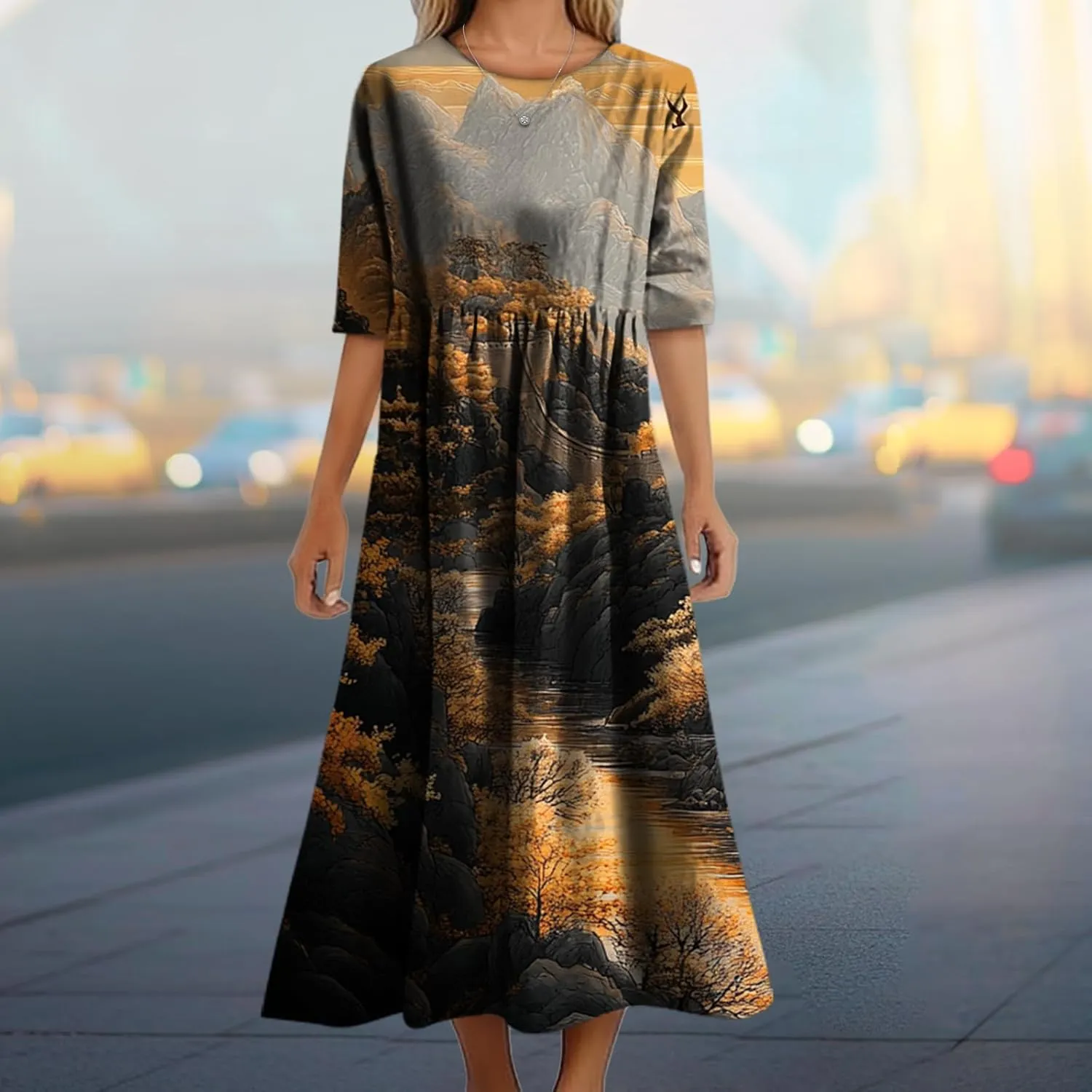 Women's Summer Maxi Dress Casual Boho Stylish Cotton Short Sleeve Flowy High Waist Long Beach Sundress