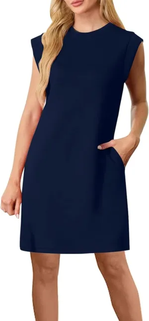 Womens Summer Midi Dresses Sleeveless Tank Dress Fashion Trendy Spring Dresses Summer 2025 Beach Dresses Dark Blue