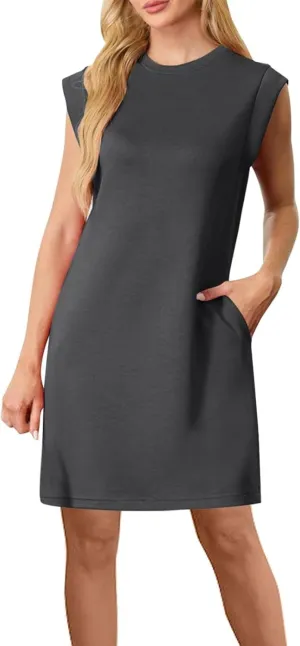 Womens Summer Midi Dresses Sleeveless Tank Dress Fashion Trendy Spring Dresses Summer 2025 Beach Dresses Dark Gray