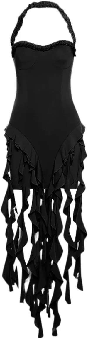Womens Summer Ruffle Fringe Mini Dress Sexy Halter Neck Backless Cocktail Party Club Bodycon Bodycon Tassel Dresses