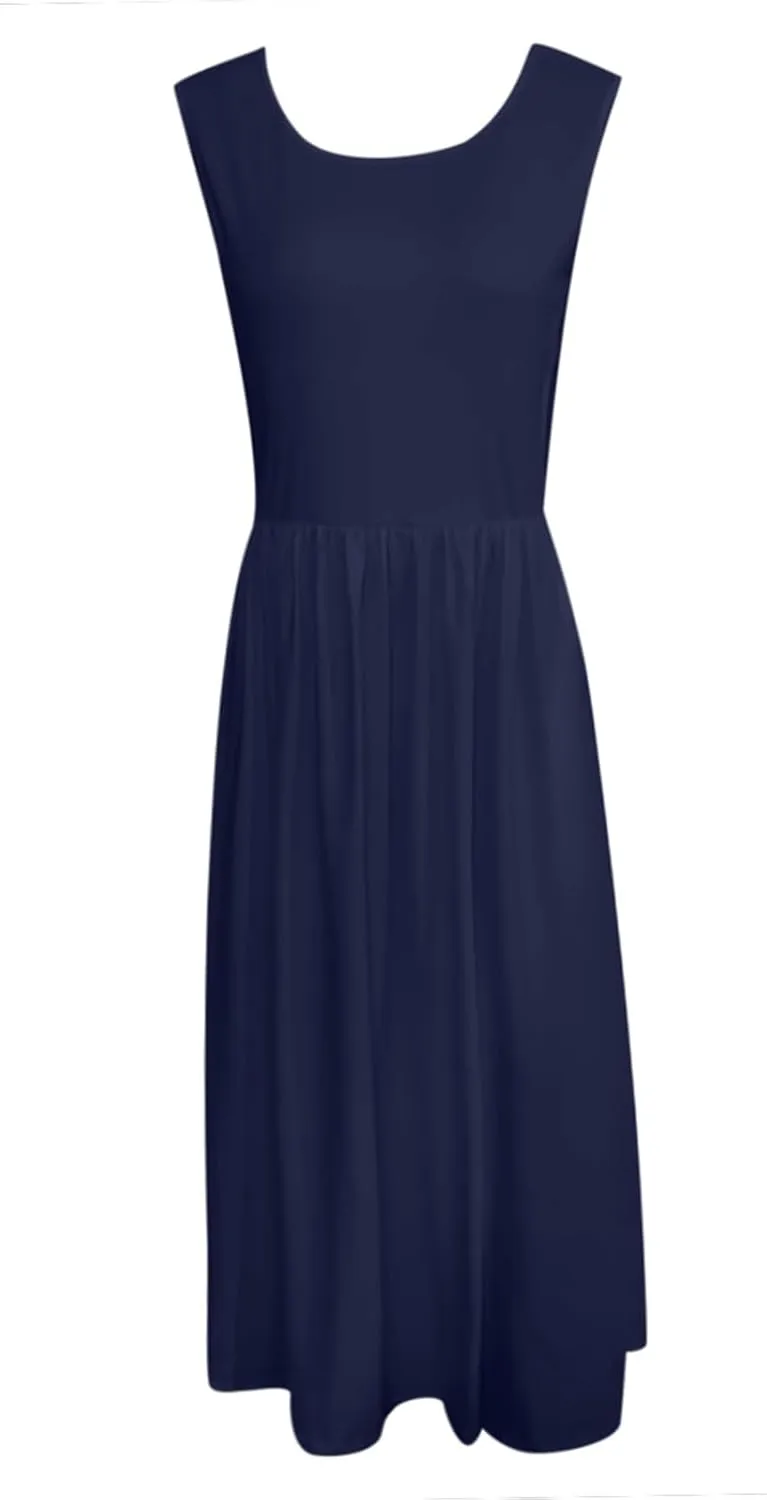 Women's Summer Sleeveless Midi Sundress Swing Casual Flowy Tiered Shirts Dress Beach Travel Vacation Outfits with Pockets