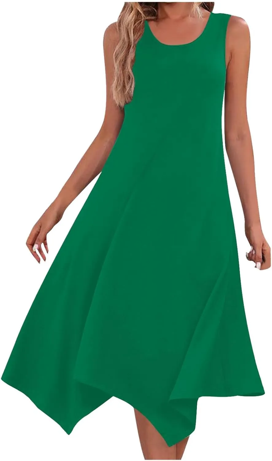 Women's Sundress Summer Casual Sleeveless Loose Flowy A-Line Dress Fashion Irregular Hem Beach Dress