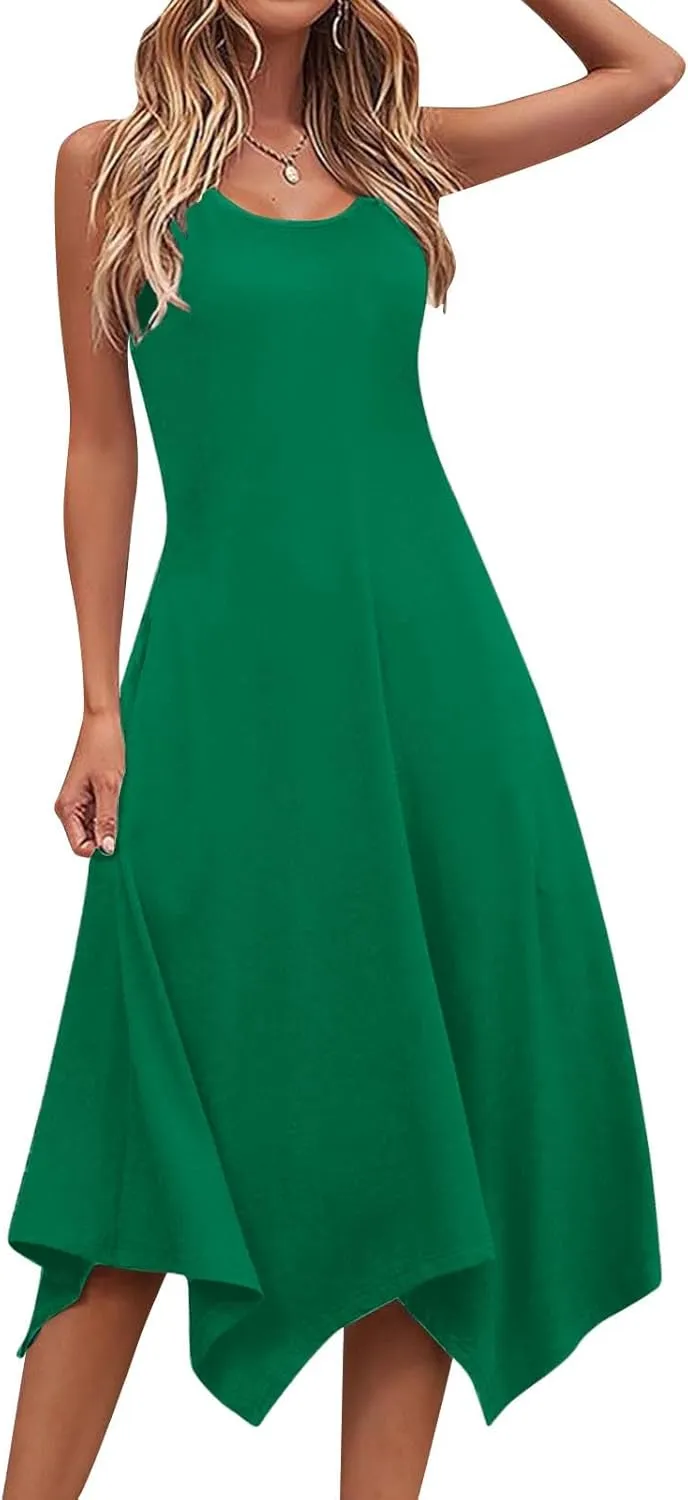 Women's Sundress Summer Casual Sleeveless Loose Flowy A-Line Dress Fashion Irregular Hem Beach Dress