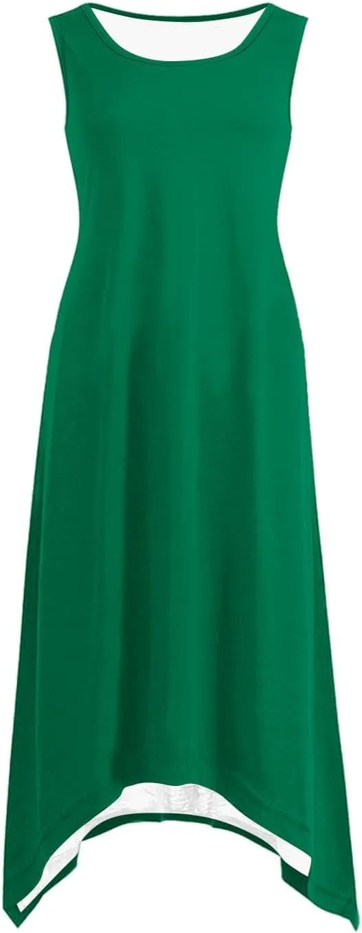 Women's Sundress Summer Casual Sleeveless Loose Flowy A-Line Dress Fashion Irregular Hem Beach Dress