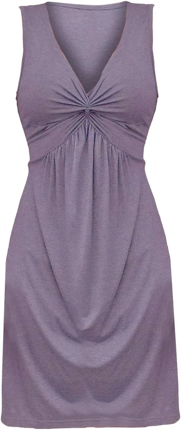 XOWRTE Women's V Neck Front Knotted Sleeveless Tank Dress Casual Summer A Line Sundress Beach Party Tunic Bodycon Dresses