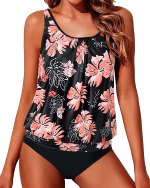 Yonique Two Piece Blouson Tankini Swimsuits for Women Modest Bathing Suits Loose Fit Swimwear