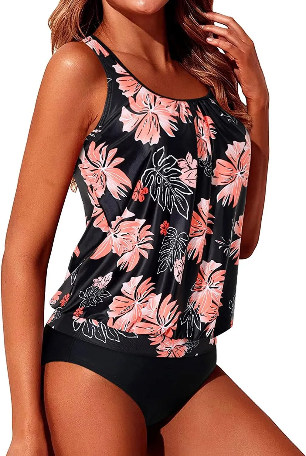 Yonique Two Piece Blouson Tankini Swimsuits for Women Modest Bathing Suits Loose Fit Swimwear