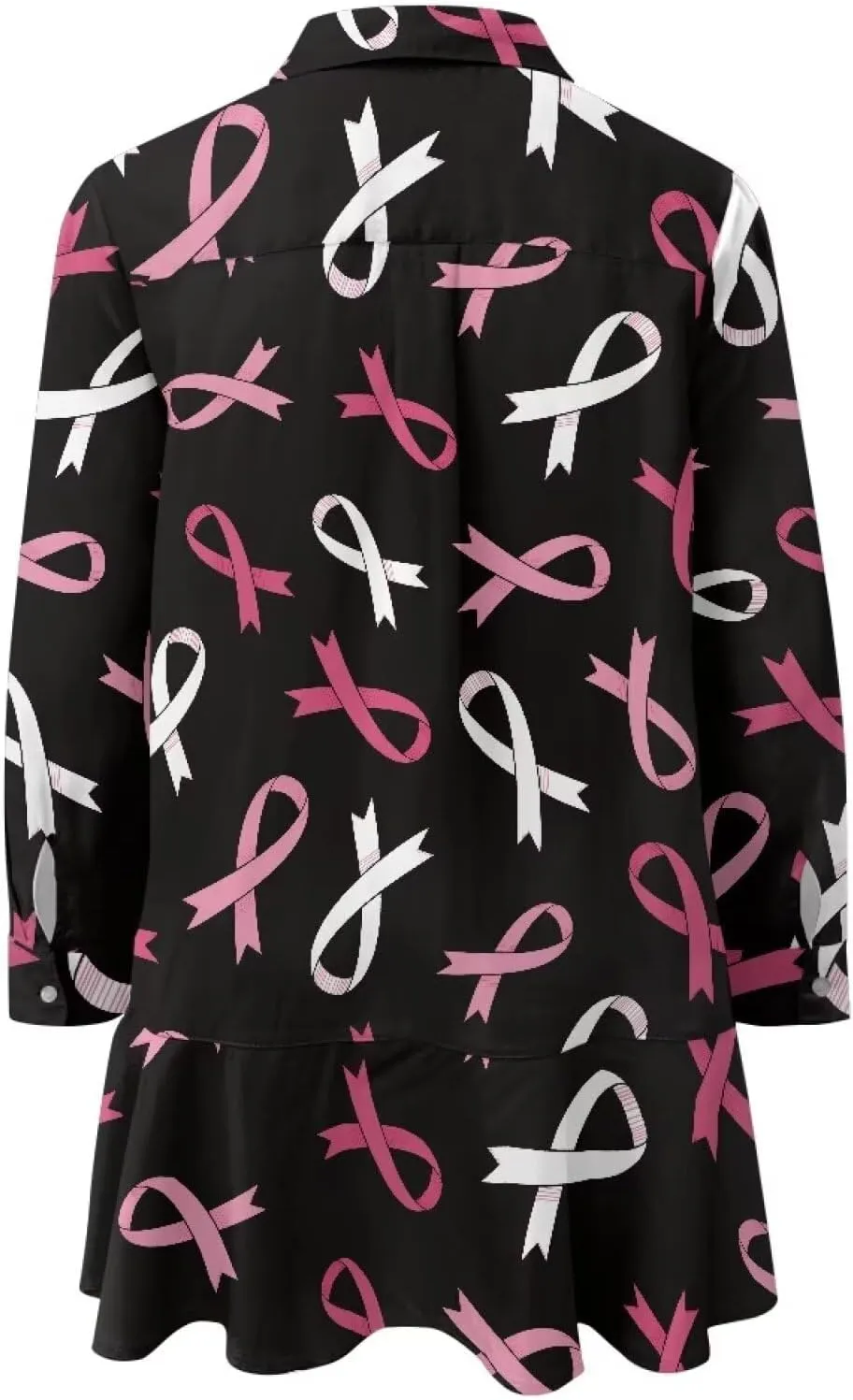 Youngerbaby Breast Cancer Awareness Shirt Dress for Women Long Sleeve V Neck Dresses Ruffle Hem Dress S-2XL