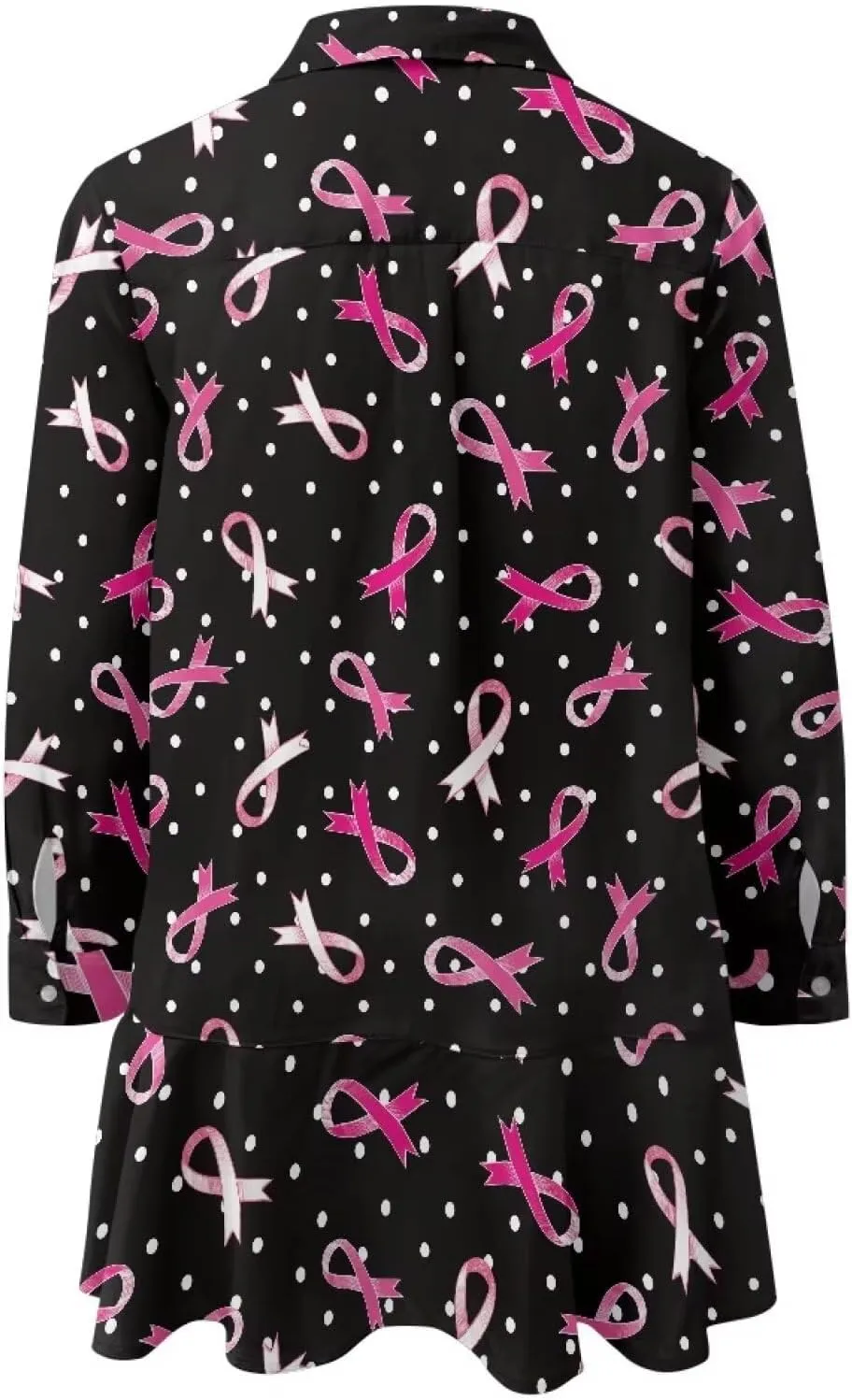 Youngerbaby Breast Cancer Awareness Shirt Dress for Women Long Sleeve V Neck Dresses Ruffle Hem Dress S-2XL