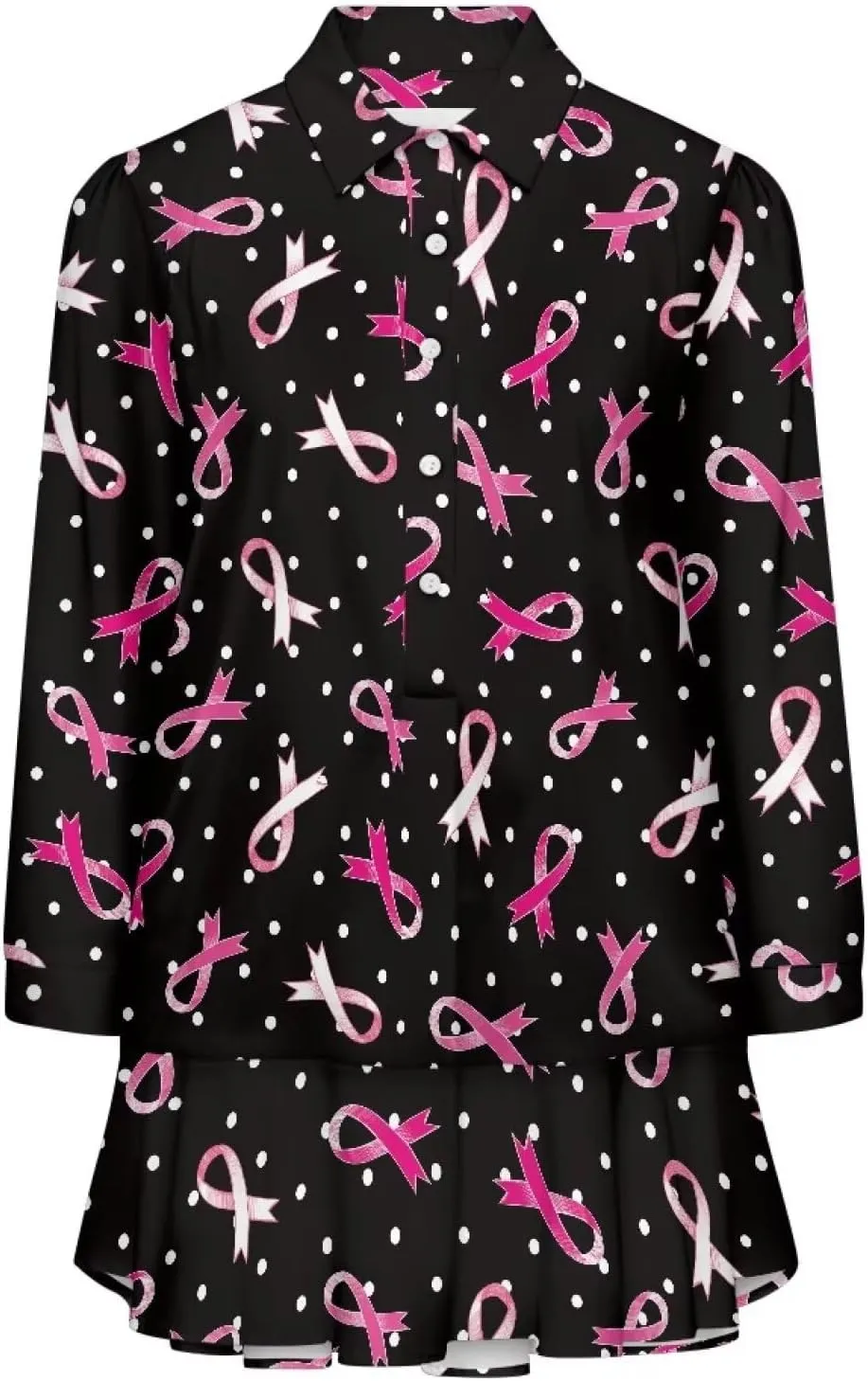 Youngerbaby Breast Cancer Awareness Shirt Dress for Women Long Sleeve V Neck Dresses Ruffle Hem Dress S-2XL