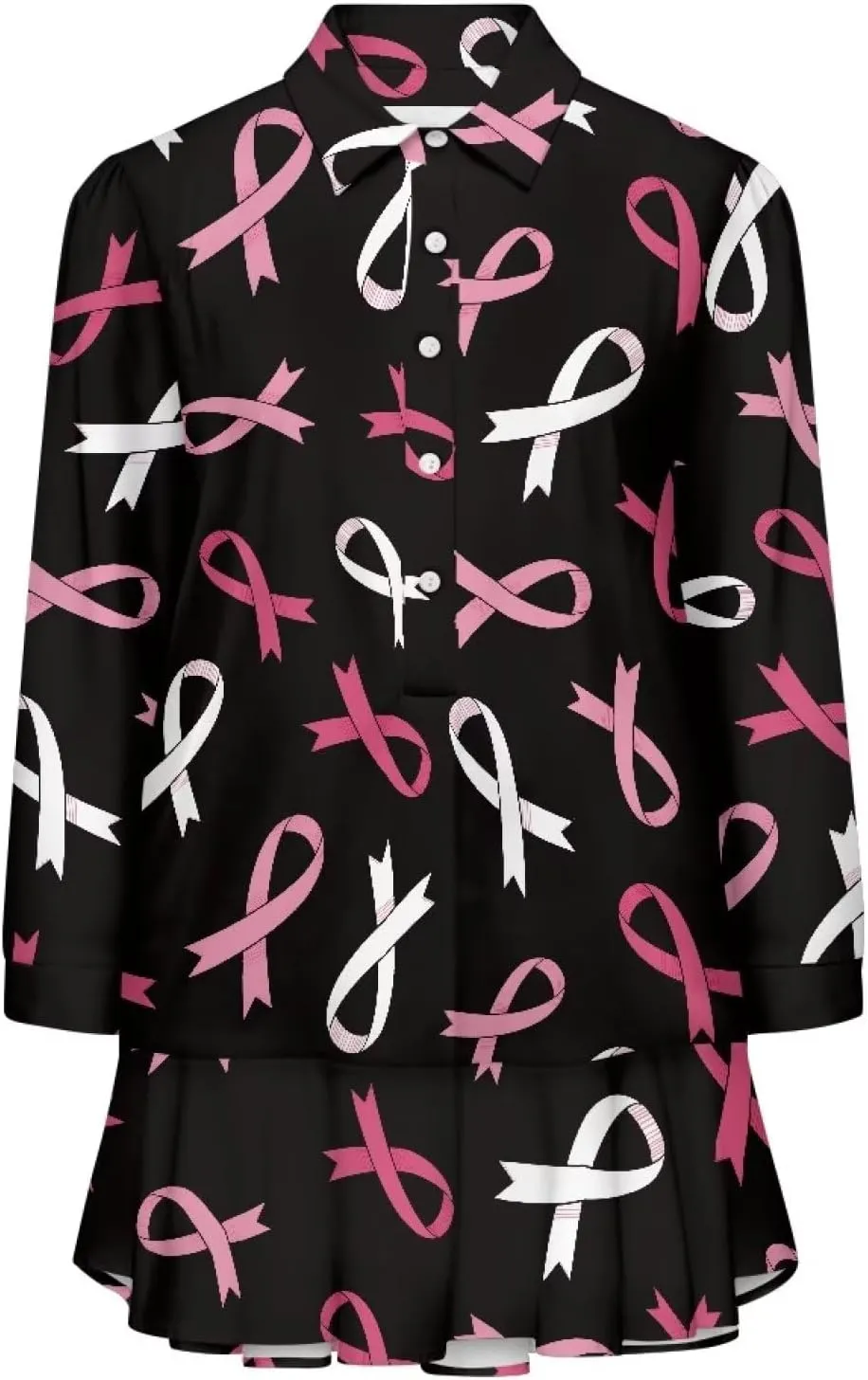 Youngerbaby Breast Cancer Awareness Shirt Dress for Women Long Sleeve V Neck Dresses Ruffle Hem Dress S-2XL