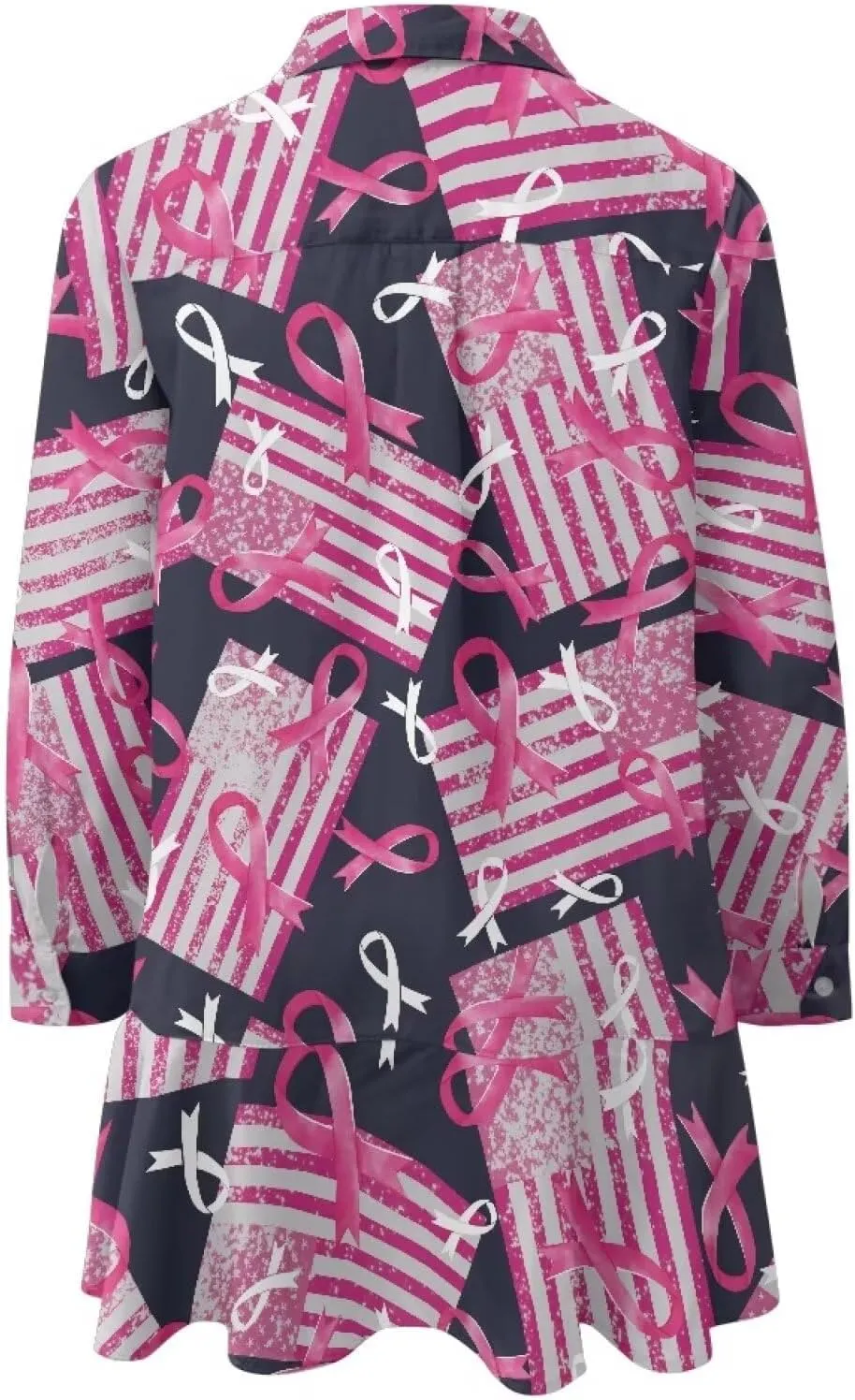 Youngerbaby Breast Cancer Awareness Shirt Dress for Women Long Sleeve V Neck Dresses Ruffle Hem Dress S-2XL