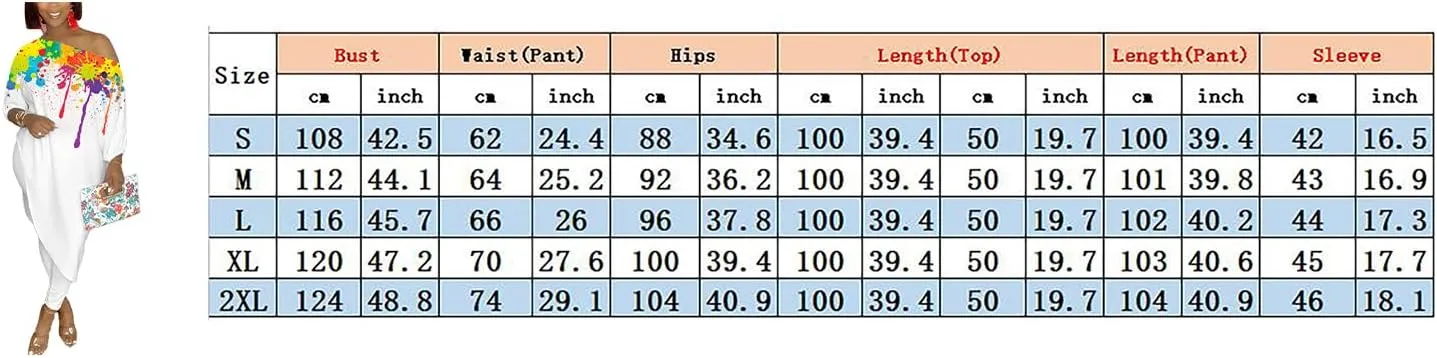 Yuopeid Women's Summer 3/4 Sleeve Fashion Printed Irregular Sweatshirt Sets Bodycon Pants Casual 2 Piece Outfits